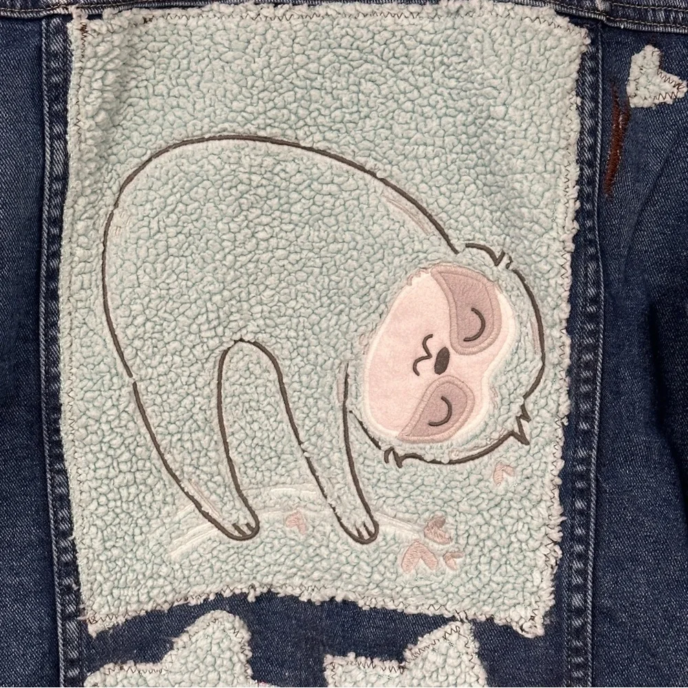 Stars and  a Sleeping Sloth on an Upcycled Denim Jacket  (Denim and Denim 18